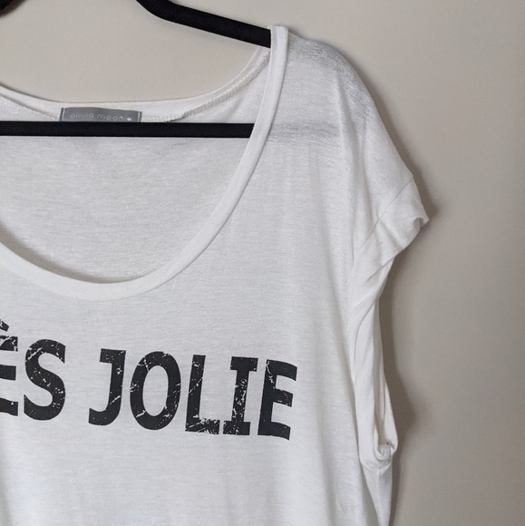 Olivia Moon Tres Jolie White T-shirt Size Medium - Picture 9 of 12